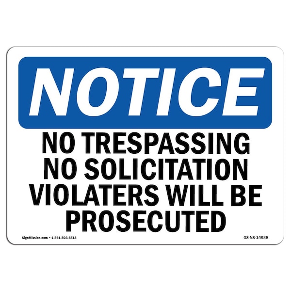 Sign, 3.5" H, 5" W, No Trespassing No SolicitatiViolators Sign, Landscape, NS-D-35-L-14938-10PK